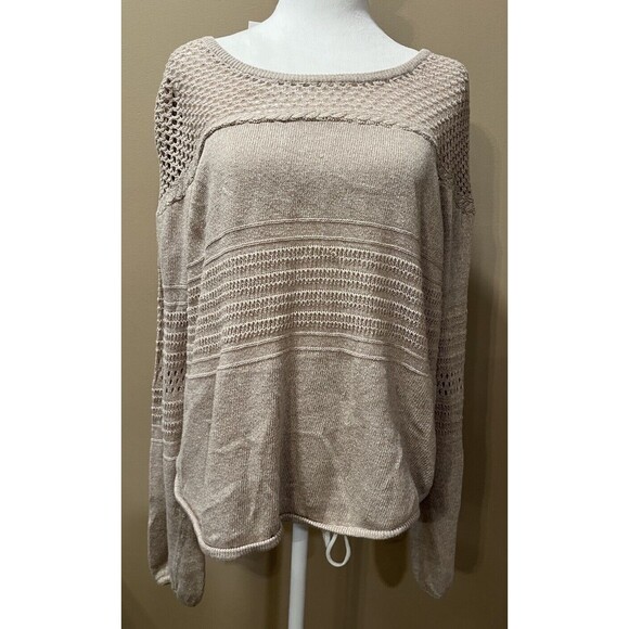 Knox Rose Sweater Open Knit Sweater Tan Crochet Boho Cottage Core  Hippie XL - Picture 1 of 9